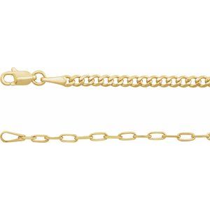14K Yellow Gold Or Sterling Silver Lobster Clasp Curb And Paperclip-Style 50/50 Chain, Width: 2.7 Mm
