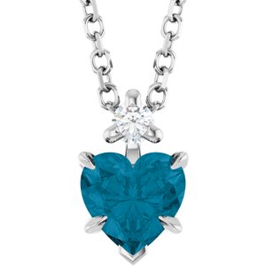 14K White Gold Heart 5 X 5Mm G-H I1 Natural London Blue Topaz And .03 Ct Natural Diamond Slide Necklace, Length: 18 In