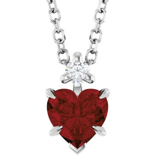 14K Yellow Or White Gold Heart 5 X 5Mm I1, G-H 16-18 In Polished Natural Mozambique Garnet And .03 Ct Natural Diamond Slide Necklace