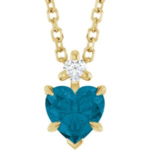 14K Yellow Gold Heart 5 X 5Mm G-H I1 Natural London Blue Topaz And .03 Ct Natural Diamond Slide Necklace, Length: 18 In