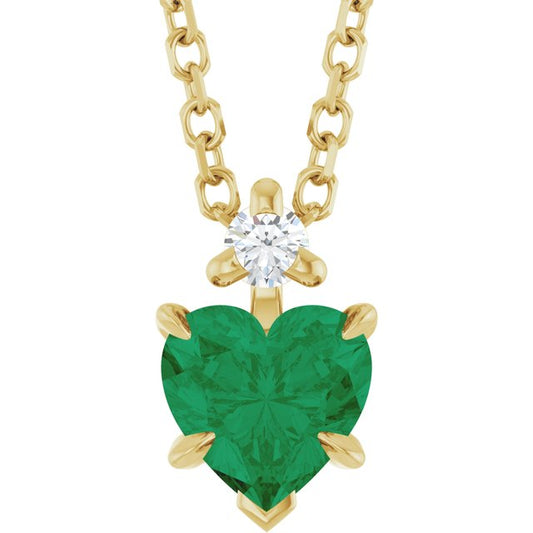 14K Yellow Or White Gold Heart 5 X 5Mm I1, G-H 16-18 In Polished Lab-Grown Emerald And .03 Ct Natural Diamond Slide Necklace