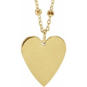 14K Yellow Gold 15.6 X 12 Mm 16 In Polished Engravable Heart Necklace