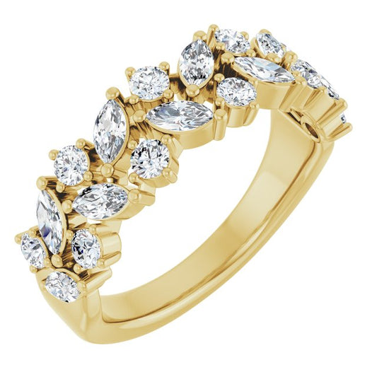 14K Yellow Gold Marquise 4 X 2 Mm Polished 1 1/3 Ctw Lab-Grown Diamond Anniversary Band, Size 7
