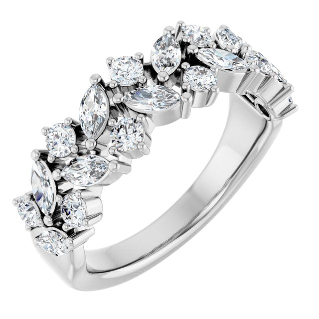 14K White Gold Round Polished 1 1/3 Ctw Natural Diamond Anniversary Band, Size 7