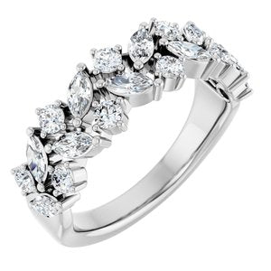 14K White Gold Marquise 4 X 2 Mm Polished 1 1/3 Ctw Lab-Grown Diamond Anniversary Band Size 7