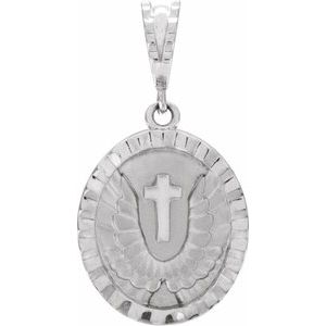 14K White Gold 21.1 X 16.75 Mm Polished Angel Wing Coin Pendant