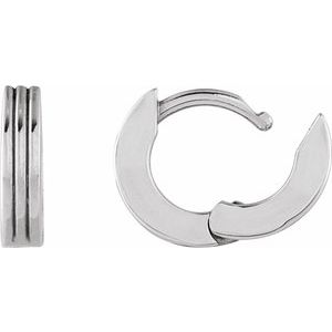 14K White Gold Pair Ribbed Huggie Earrings, Length: 10 Mm, Thickness: 2.4 Mm