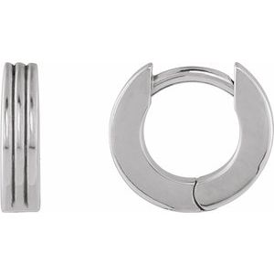 14K White Gold Pair Ribbed Huggie Earrings, Length: 10 Mm, Thickness: 2.4 Mm