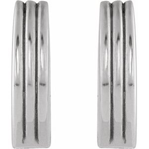 14K White Gold Pair Ribbed Huggie Earrings, Length: 10 Mm, Thickness: 2.4 Mm