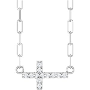 Sterling Silver Round 12 X 6 Mm 1Mm G-H I1 .05 Ctw Natural Diamond Sideways Cross Paperclip Necklace, Length: 18 In