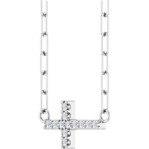 Sterling Silver Round 12 X 6 Mm 1Mm G-H I1 .05 Ctw Natural Diamond Sideways Cross Paperclip Necklace, Length: 18 In