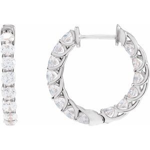 14K White Gold Pair Round Shape 2.8Mm I1, Gh 2 1/5 Ctw Natural Diamond Inside-Outside Hoop Earrings, Length: 19.7 Mm, Thickness: 2.9 Mm