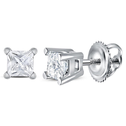 14K White Or Yellow Gold Unisex Princess Diamond Solitaire Stud Earrings