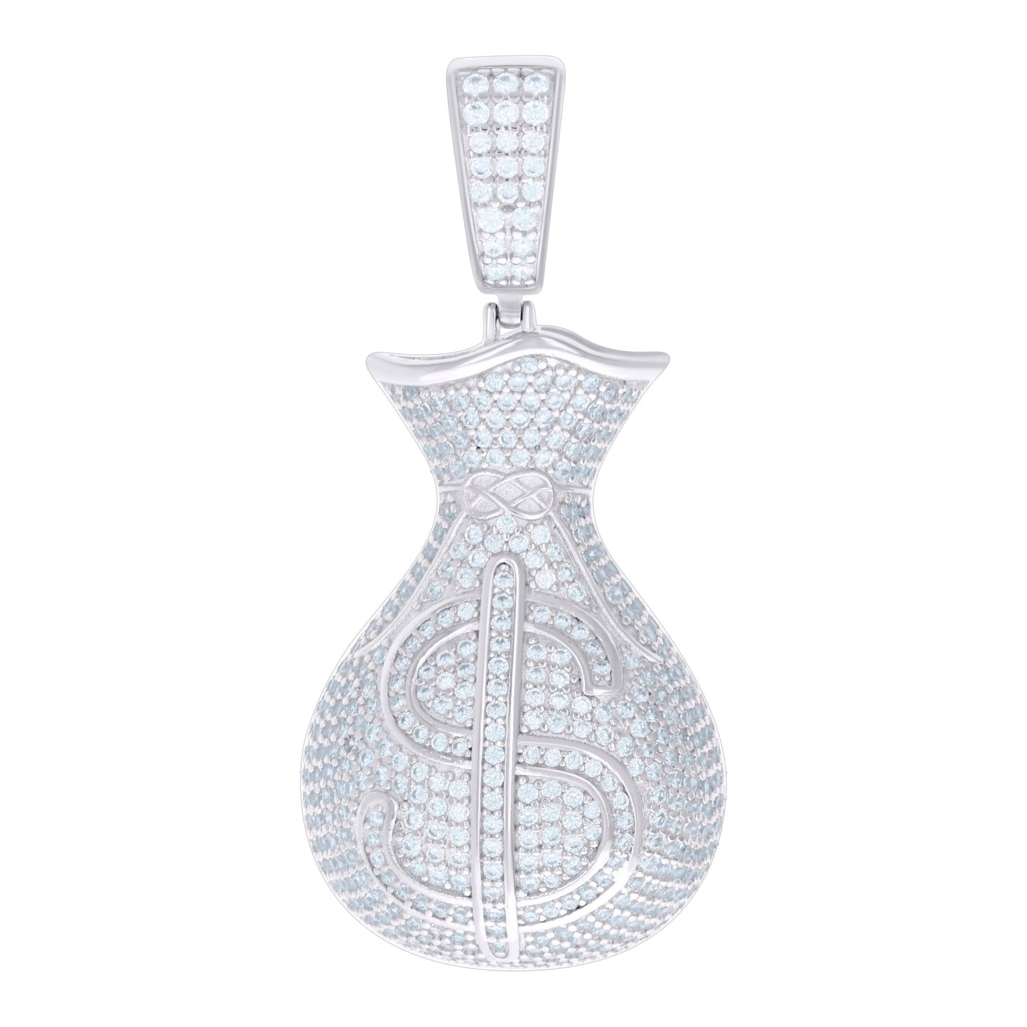 Sterling Silver Mens Cubic-Zirconia Money Bag Currency Charm Pendant