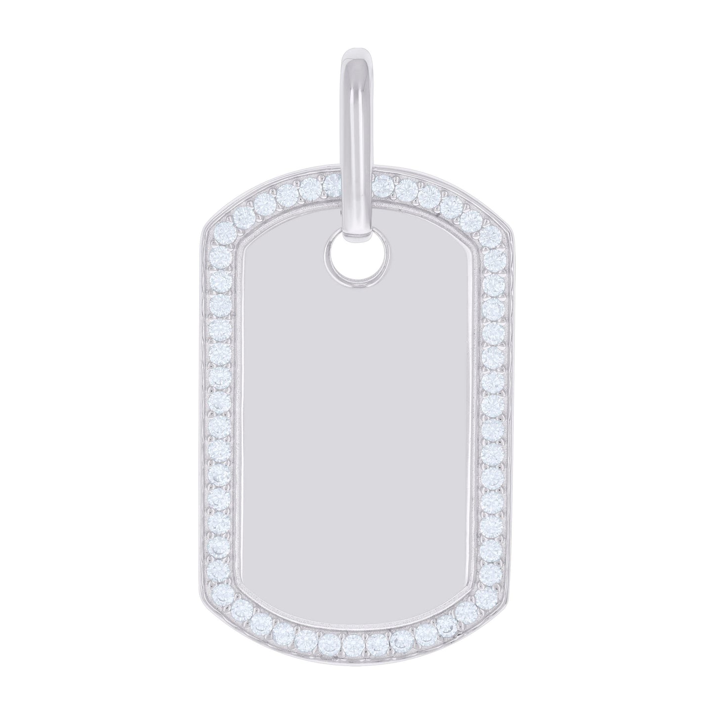 Sterling Silver Mens Cubic-Zirconia Dog Tag Fashion Charm Pendant