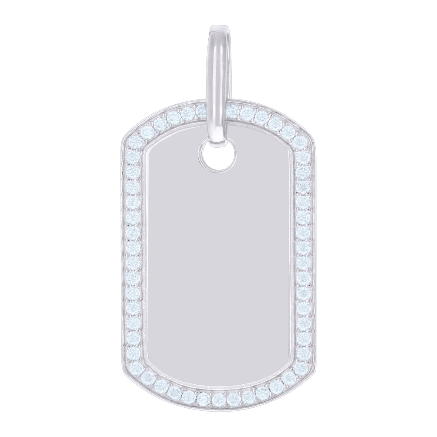 Sterling Silver Mens Cubic-Zirconia Dog Tag Fashion Charm Pendant