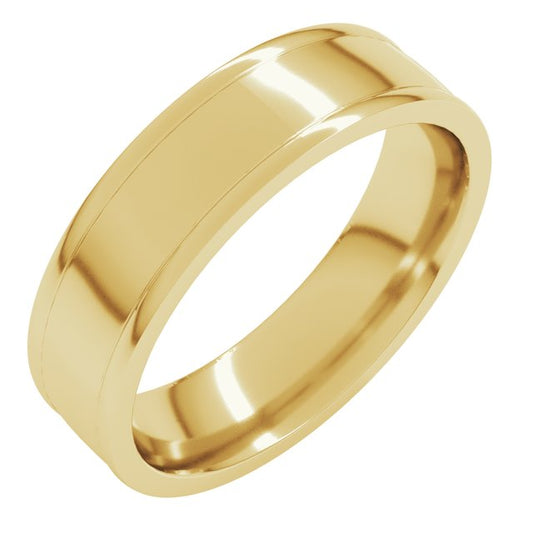 18K Yellow Gold Round-Edge Grooved Comfort-Fit Half Round Band