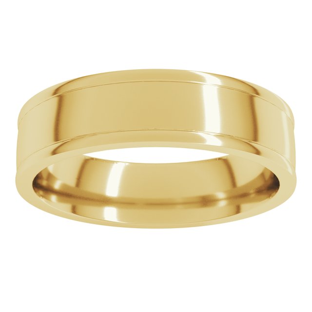 18K Yellow Gold Round-Edge Grooved Comfort-Fit Half Round Band