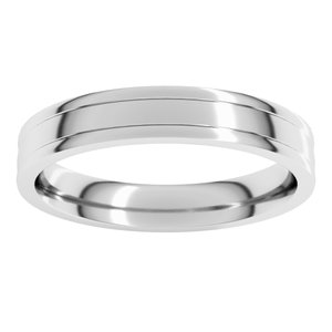 14K X1 White Gold Round-Edge Grooved Comfort-Fit Half Round Band