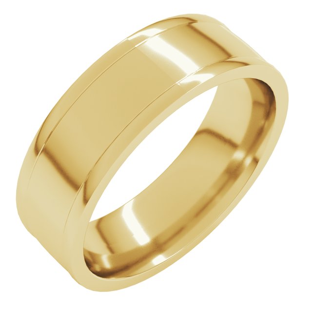 18K Yellow Gold Round-Edge Grooved Comfort-Fit Half Round Band