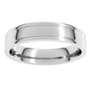 14K X1 White Gold Round-Edge Grooved Comfort-Fit Half Round Band