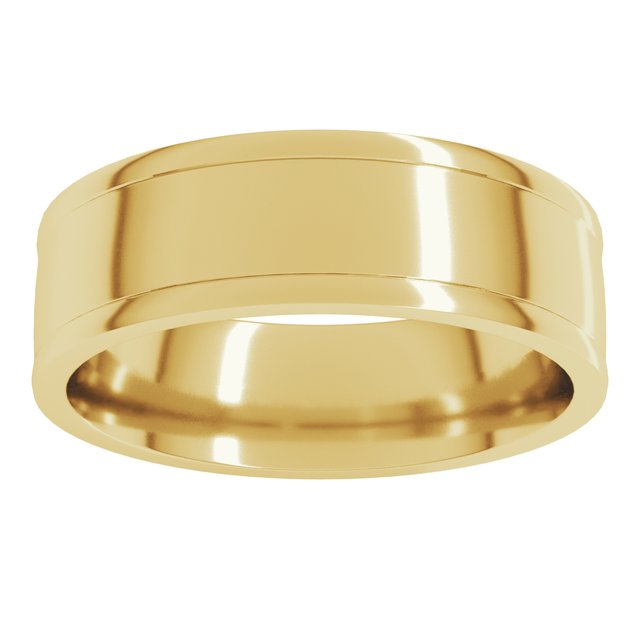 18K Yellow Gold Round-Edge Grooved Comfort-Fit Half Round Band