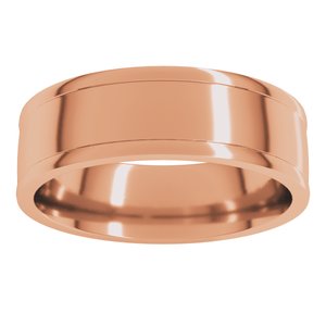 18K Yellow Or White Or Rose Gold Round-Edge Grooved Comfort-Fit Half Round Band