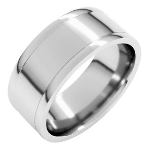 14K X1 White Gold Round-Edge Grooved Comfort-Fit Half Round Band