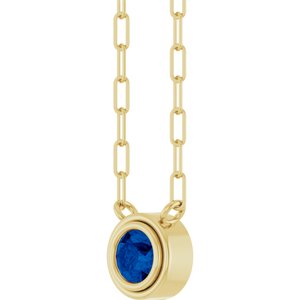 14K Yellow Gold Round 4 Mm  Lab-Grown Blue Sapphire Bezel-Set Necklace, Length: 18 In