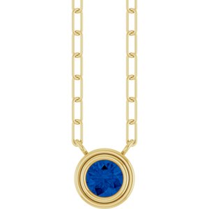 14K Yellow Gold Round 4 Mm  Lab-Grown Blue Sapphire Bezel-Set Necklace, Length: 18 In