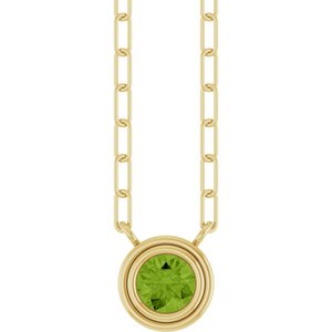 14K Yellow Gold Round 4 Mm  Natural Peridot Bezel-Set Necklace, Length: 18 In