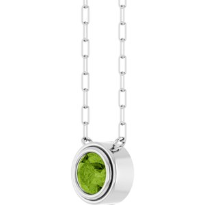 Sterling Silver Round 6 Mm  Natural Peridot Bezel-Set Necklace, Length: 18 In