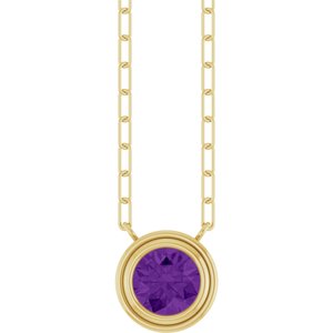 14K Yellow Gold Round 6 Mm  Natural Amethyst Bezel-Set Necklace, Length: 18 In