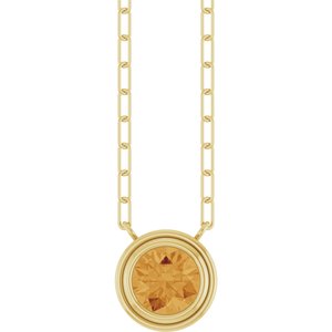 14K Yellow Gold Round 6 Mm  Natural Citrine Bezel-Set Necklace, Length: 18 In