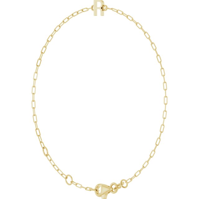 14K Yellow Or White Gold Or Sterling Silver Polished Sans Serif Initial 6.5-7.5 In Bracelet
