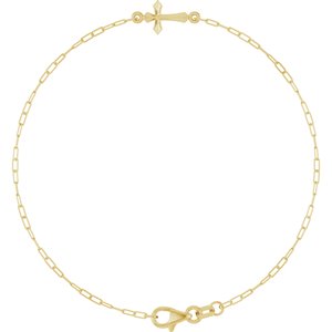 14K Yellow Gold 14 X 7 Mm 7 In Polished Sideways Cross Bracelet