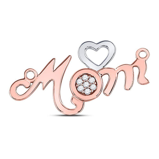 10K Rose Gold Womens Round Diamond Mom Heart Pendant 1/20 Cttw