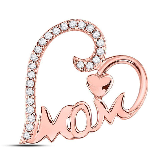 10K Rose Gold Womens Round Diamond Mom Heart Pendant 1/8 Cttw