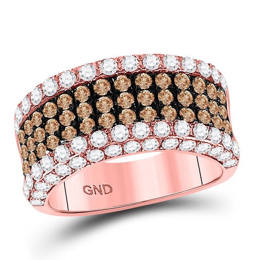 14K Rose Gold Womens Round Brown Diamond Cocktail Anniversary Ring 2-3/8 Cttw, Womens Size: 5-10