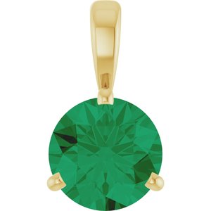 14K Yellow Gold Round 6.5 Mm Lab-Grown Emerald 3-Prong Basket Pendant