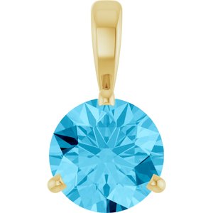 14K Yellow Gold Round 6.5 Mm Lab-Grown Aqua Sapphire 3-Prong Basket Pendant