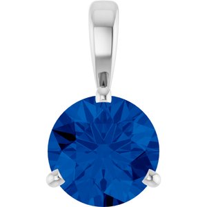 14K White Gold Round 6.5 Mm Lab-Grown Blue Sapphire 3-Prong Basket Pendant