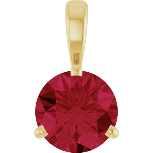14K Yellow Gold Round  6.5 Mm Polished Lab-Grown Ruby 3-Prong Basket Pendant