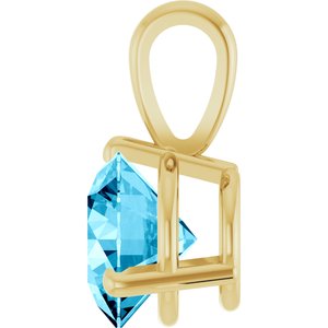 14K Yellow Gold Round 6.5 Mm Lab-Grown Aqua Sapphire 3-Prong Basket Pendant