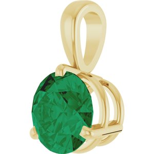 14K Yellow Gold Round 6.5 Mm Lab-Grown Emerald 3-Prong Basket Pendant
