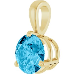 14K Yellow Gold Round 6.5 Mm Lab-Grown Aqua Sapphire 3-Prong Basket Pendant