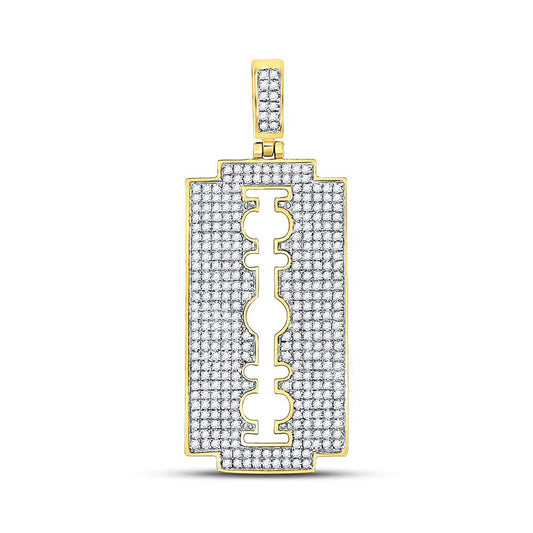 10K Yellow Gold Mens Round Diamond Razor Blade Charm Pendant 1 Cttw