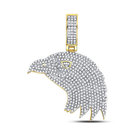 10K Yellow Gold Mens Round Diamond Eagle Head Charm Pendant 1 Cttw