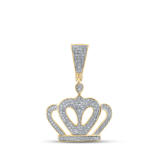 10K Yellow Gold Mens Round Diamond Crown Charm Pendant 1/2 Cttw