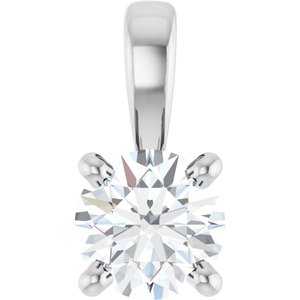 14K White Gold Round 4Mm /Si1-Si2, Gh Polished 1/4 Ct Lab-Grown Diamond 4-Prong Solitaire Pendant